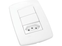 INTERRUPTOR 2TECLAS SIMPLES E 1TOMADA 10A 250V PÉROLA BRANCO 1803-122 RADIAL